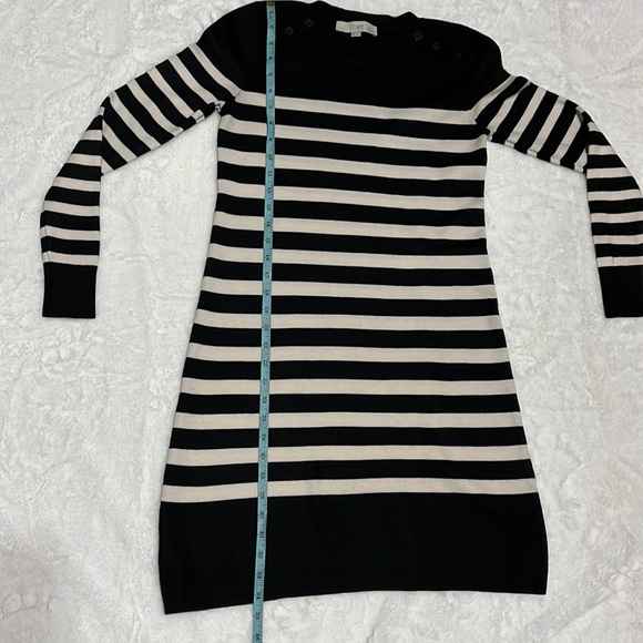 LOFT Long Sleeves Back Button Sweater Dress Striped Black - Picture 2 of 10